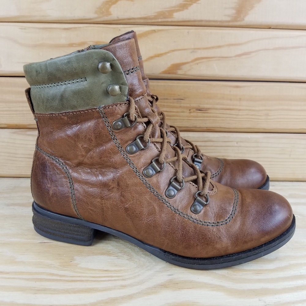 Josef Seibel Women's EUR 39 Sanja Cognac Kombi Ankle Boots Lace-up Side Zip